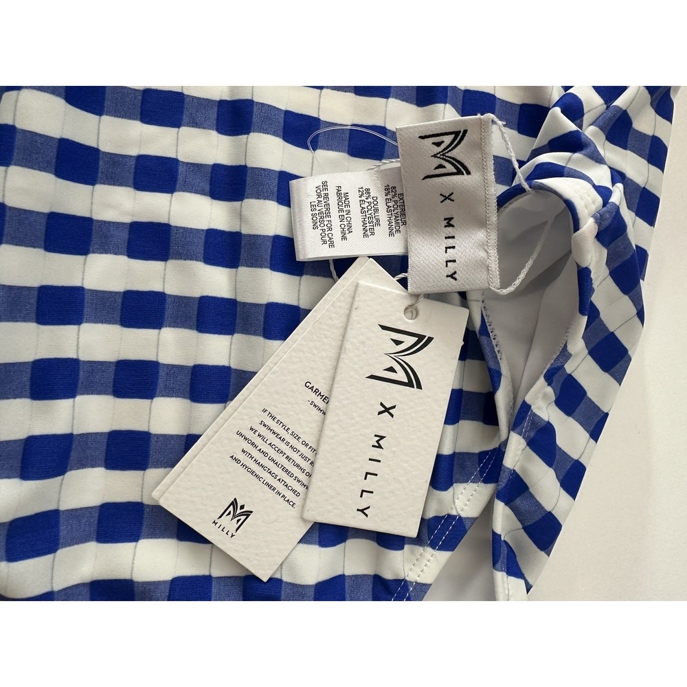 New Milly Womens Jacquard Cottage Bow Blue Gingham One-Piece Swimsuit Large - Picture 4 of 14